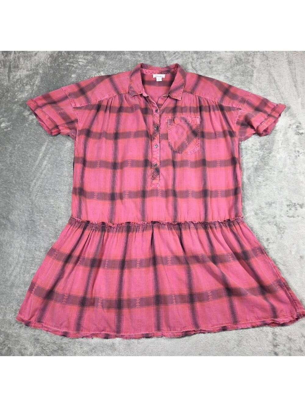 Sundance Top Medium Pink Plaid Western Boho Festival Cowgirl Casual Tunic